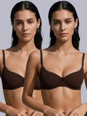 Eden Women T-Shirt Heavily Padded Bra(Brown)
