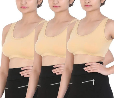 MOSSMOOR FREE SIZE Women Sports Non Padded Bra(Beige)