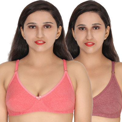 GLOWBODY PINK MAROON MELANGE SEEMA BRA LYCRA COTTON MELANGE PACK OF-2 Women Full Coverage Non Padded Bra(Multicolor)