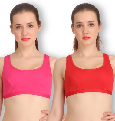 Selfcare New Racerback Design Women Sports Non Padded Bra(Red, Pink)