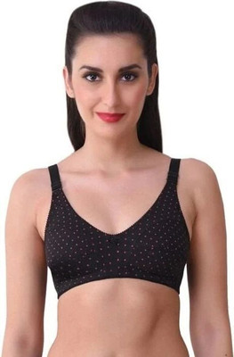 Chic Hook Polka Dots cotton double fabric Minimizer Non Padded full coverage plus size Bra Women Minimizer Non Padded Bra(Black)