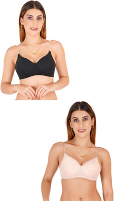 Liigne Transparent Strap Women Padded Bra Women Everyday Lightly Padded Bra(Black, Beige)
