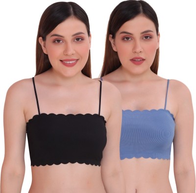 PLUMBURY Padded Seamless Tube Bra With Back Hook Women Cami Bra Lightly Padded Bra(Black, Blue)