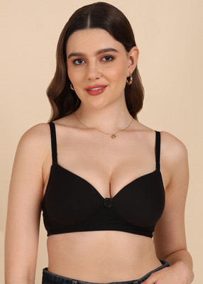 Dressberry DressBerry Lightly Padded Cotton-Rich T-shirt Bra Women T-Shirt Lightly Padded Bra(Black)