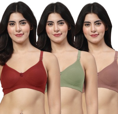 LILY Axela Moulded Double Layered Women T-Shirt Non Padded Bra(Maroon, Green, Brown)