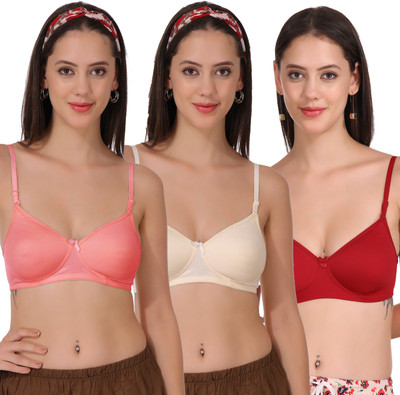 FigureFit SoftPad Women T-Shirt Lightly Padded Bra(Beige, Maroon, Pink)