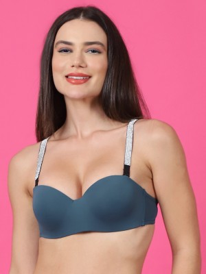 PrettyCat PrettyCat Shine Strap Sexy Half Cup Underwire Balconette Bra Women Balconette Lightly Padded Bra(Green)