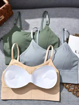 avenvi 0 Women Bralette Non Padded Bra(Green, Grey, Beige)