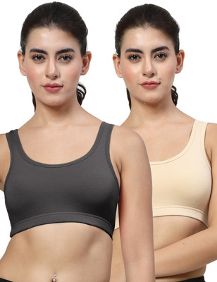 LILY StropsYttak Double Layered Women Sports Non Padded Bra(Black, Beige)