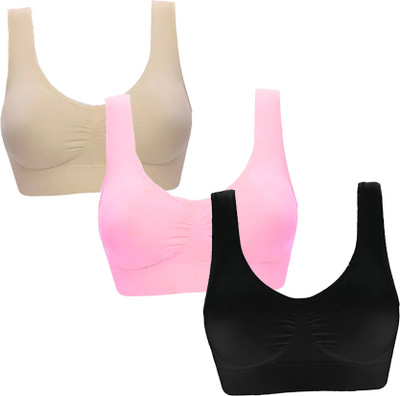 BRAAFEE Women Sports Non Padded Bra(Black, Beige, Pink)