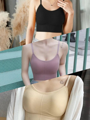 BRANKLY URJA WOMEN CAMI LIGHTLY PADDED BRA Women Cami Bra Lightly Padded Bra(Black, Beige, Brown)