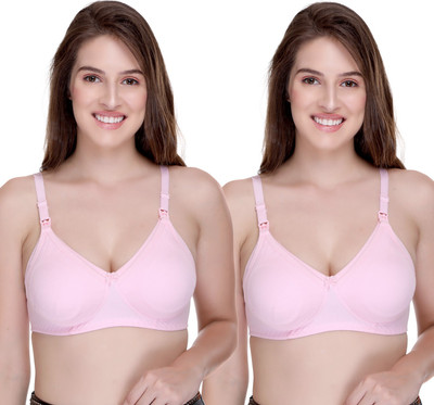 SONA Breast Feeding Maternity for Milk Feeding Elastic Straps for Nursing Women Maternity/Nursing Non Padded Bra(Pink, Pink)