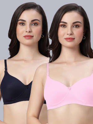 Eden EDEN102NAVYBLUEPINK Women T-Shirt Non Padded Bra(Dark Blue, Pink)