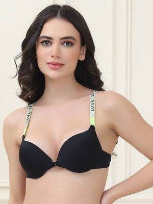 Quttos Quttos Shine Strap Hot Front Open Underwire Pushup Bra Women Push-up Lightly Padded Bra(Black, Green)