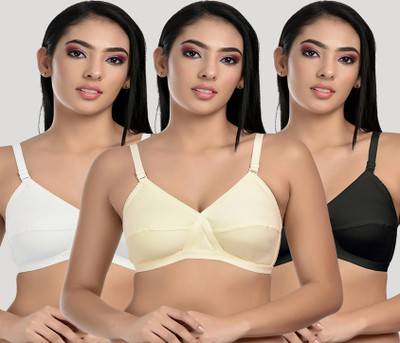 StyFun Women Cotton Blend Non-Padded Non-wired Bra Full Coverage Women Everyday Non Padded Bra(Black, White, Beige)