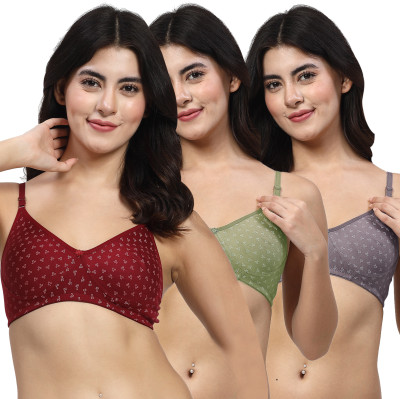 LILY Itida Women T-Shirt Non Padded Bra(Maroon, Green, Grey)
