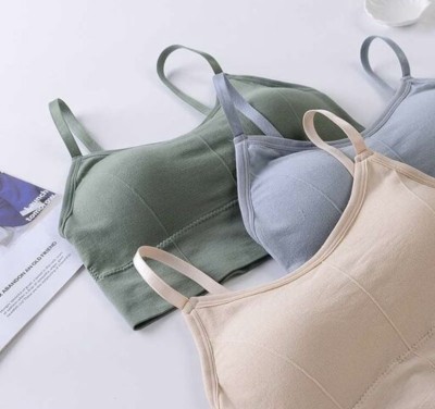 AdinaComfort Women Cami Bra Lightly Padded Bra(Green, Grey, Beige)