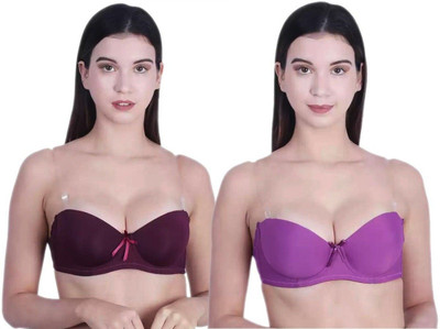 HouseOfCommon Women Balconette Lightly Padded Bra(Purple, Maroon)