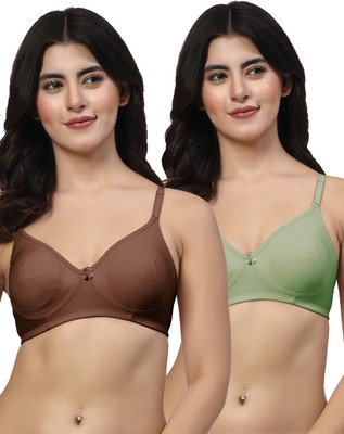 LILY akinos Women T-Shirt Non Padded Bra(Brown, Green)