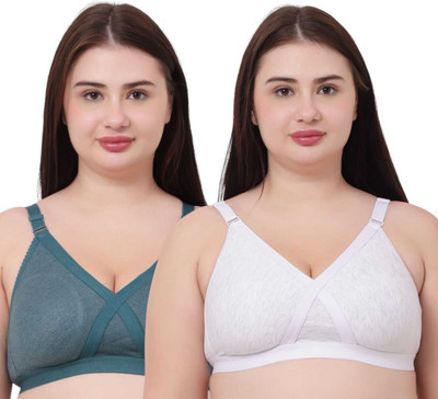 SuTJena Women Full Coverage Non Padded Bra(White, Green)