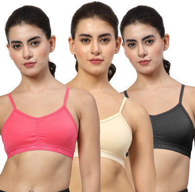 LILY stropSyliaD Women Sports Non Padded Bra(Pink, Beige, Black)