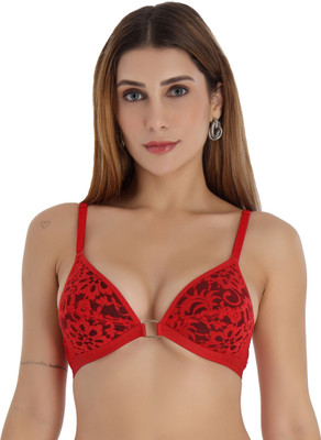 Selfcare Womens Net Lightly Padded Half Coverage Plunge Bra - SN3700 Women Plunge Lightly Padded Bra(Red)