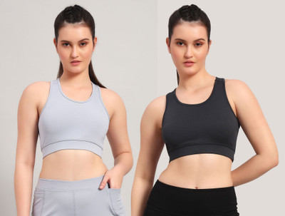 BEING RUNNER Women Sports Non Padded Bra(Blue, Grey)