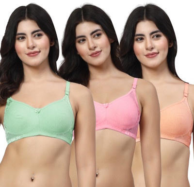 LILY Women Bralette Non Padded Bra(Green, Pink, Orange)