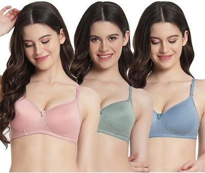 PRARIKSH UNICORN Women's Cotton Blend Lightly Padded Wirefree Bra Combo (Pack of 1, Blue) Women Full Coverage Lightly Padded Bra(Blue)