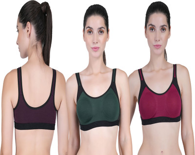 CURVZEX CURVZEX Women Sports Non Padded Bra(Red, Purple, Dark Green)