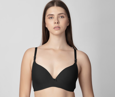 MAYIEVA Women T-Shirt Lightly Padded Bra(Black)