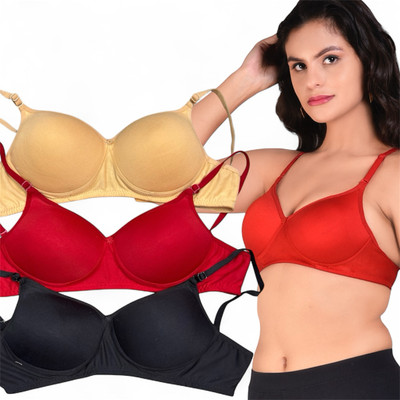 VETPINS paded bra Women Push-up Lightly Padded Bra(Red, Gold, Black)