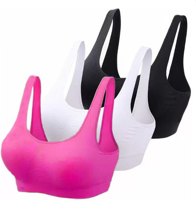 MOSSMOOR Pack of 3 Girls Stretchable Cotton sports non padded seamless sports gym bra Women Sports Non Padded Bra(Multicolor)