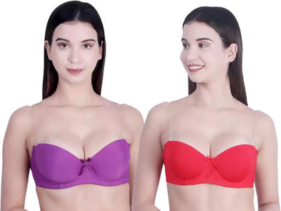 HouseOfCommon Women Balconette Lightly Padded Bra(Red, Purple)