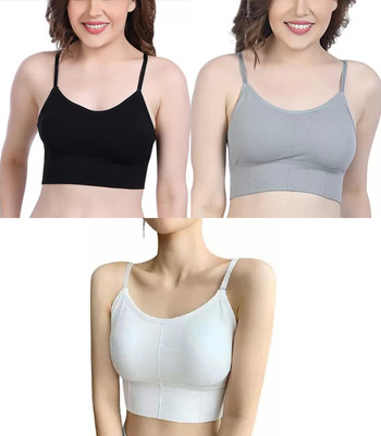 Shophousses Women's Cotton Lightly Padded Pull On Sport Bra For Everyday Wear Women Everyday Lightly Padded Bra(Black, Grey, White)