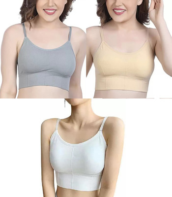Shophousses Women's Cotton Lightly Padded Pull On Sport Bra For Everyday Wear Women Everyday Lightly Padded Bra(Grey, Gold, White)
