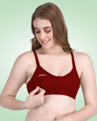 BODYSIZE Women's Cotton Multicolor Full Cup Non Padded Feeding /Nursing/Maternity Bra. Women Maternity/Nursing Non Padded Bra(Maroon)