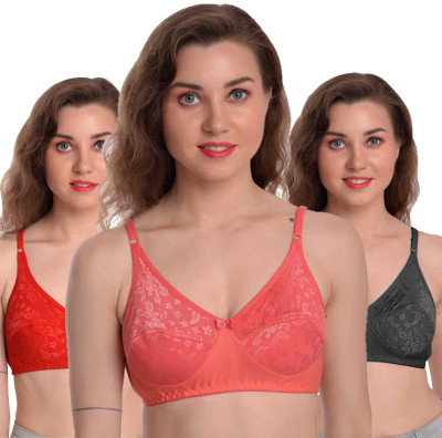 MiYaFi Women Everyday Non Padded Bra(Red, Orange, Black)