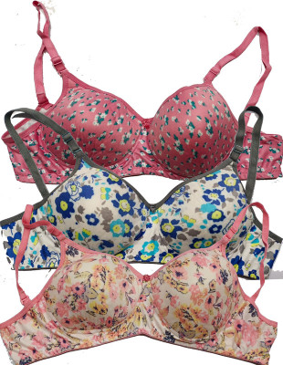 Emavic Women's Cotton Blend Lightly Padded Wirefree Printed Bra Combo Women Everyday Lightly Padded Bra(Multicolor)