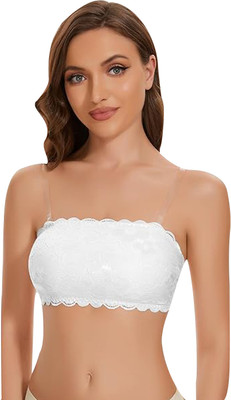 IndiRocks Women's Seamless Tube Bra - Lace - Stretchable - Transparent Straps Free Women Bandeau/Tube Lightly Padded Bra(Beige)