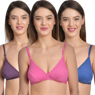 Aimly Women's Cotton Non-Padded Non-Wired Regular Bra - (Pack of 3) Women T-Shirt Non Padded Bra(Multicolor)