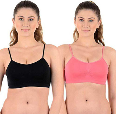 zoxen Women Sports Non Padded Bra(Black, Pink)