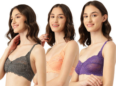 LEADING LADY Leading Lady Women T-Shirt Non Padded Bra Women T-Shirt Non Padded Bra(Orange, Grey, Purple)