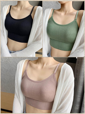 zoxen Women Cami Bra Lightly Padded Bra(Green, Black, Pink)