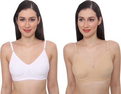 Glamoras Women T-Shirt Non Padded Bra(Beige, White)