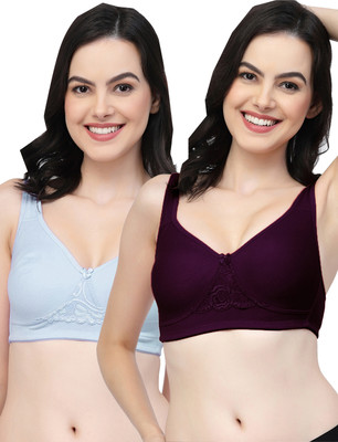 COLLEGE GIRL CG1214Mino Women Minimizer Non Padded Bra(Purple, Light Blue)