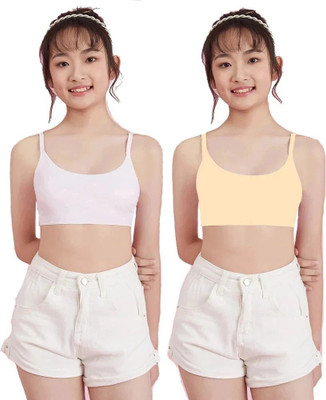 BRAAFEE 2_SLIP_CW Girls Non Padded Thin Strap Bra for Girls Non-Wired Gym Workout Girls Training/Beginners Non Padded Bra(Multicolor)