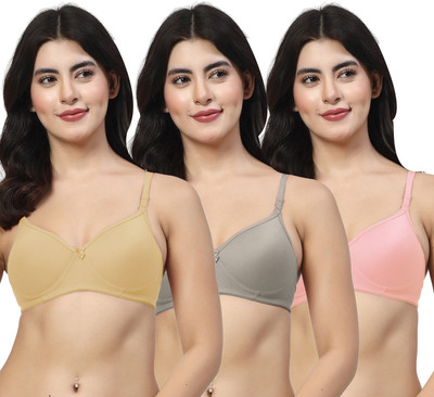 LILY maofcigam Women T-Shirt Heavily Padded Bra(Beige, Grey, Pink)