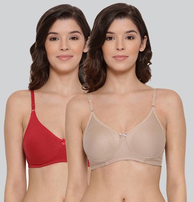 Lyra Women T-Shirt Non Padded Bra(Red, Beige)