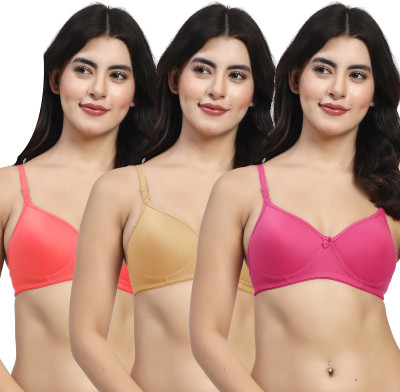 LILY mfruomalg Women T-Shirt Lightly Padded Bra(Pink, Brown, Red)